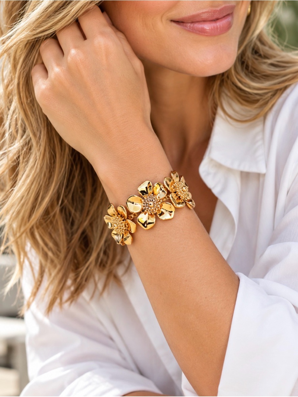 Kate Spade Bloomspot Gold Floral Statement Bracelet NWT
